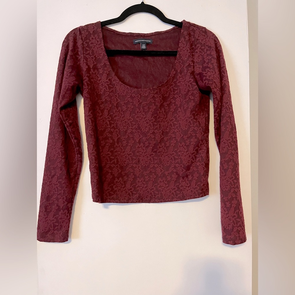 Maroon Long Sleeve Crop Top